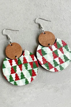 Outlet Dear-Lover Christmas Checker Graphic Wooden Earrings Dark Green