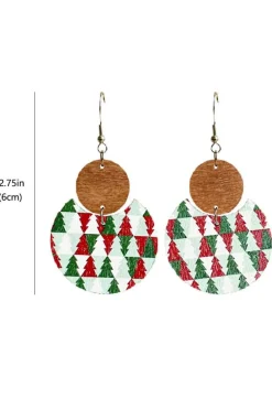 Outlet Dear-Lover Christmas Checker Graphic Wooden Earrings Dark Green