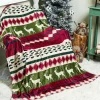 Fashion Dear-Lover Christmas Elk Print Reversible Sherpa Fleece Blanket Dark Green