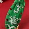 Hot Dear-Lover Christmas Rice Beaded Rhinestone Wide Headband Dark Green
