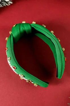 Hot Dear-Lover Christmas Rice Beaded Rhinestone Wide Headband Dark Green