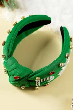 Hot Dear-Lover Christmas Rice Beaded Rhinestone Wide Headband Dark Green