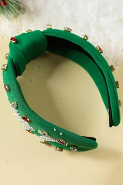 Hot Dear-Lover Christmas Rice Beaded Rhinestone Wide Headband Dark Green