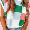 Fashion Dear-Lover Color Block Cap Sleeve Sweater Dark Green