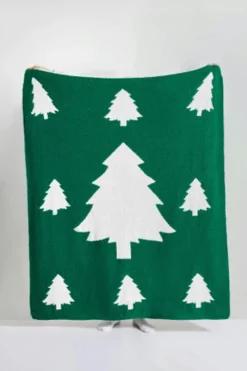Fashion Dear-Lover Colorblock Christmas Tree Printed Blanket Dark Green