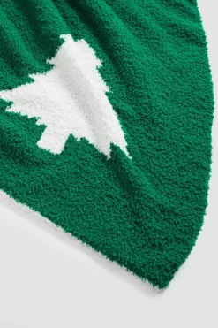 Fashion Dear-Lover Colorblock Christmas Tree Printed Blanket Dark Green