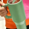 New Dear-Lover Frosted Stainless Handle Large Vacuum Cup with Straw 40oz Dark Green