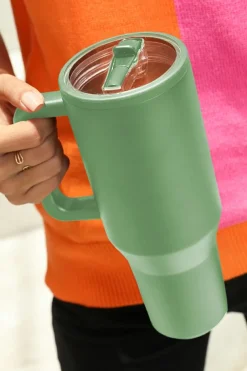 New Dear-Lover Frosted Stainless Handle Large Vacuum Cup with Straw 40oz Dark Green