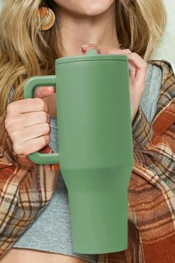 New Dear-Lover Frosted Stainless Handle Large Vacuum Cup with Straw 40oz Dark Green