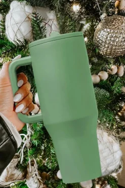 New Dear-Lover Frosted Stainless Handle Large Vacuum Cup with Straw 40oz Dark Green