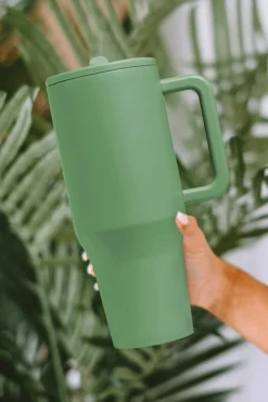 New Dear-Lover Frosted Stainless Handle Large Vacuum Cup with Straw 40oz Dark Green