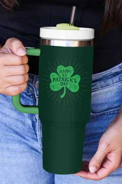 Fashion Dear-Lover HAPPY ST PATRICKS DAY Clover Printed Tumbler 40oz Dark Green