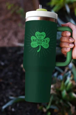Fashion Dear-Lover HAPPY ST PATRICKS DAY Clover Printed Tumbler 40oz Dark Green