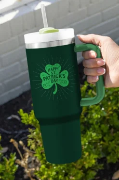 Fashion Dear-Lover HAPPY ST PATRICKS DAY Clover Printed Tumbler 40oz Dark Green