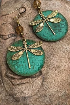 Online Dear-Lover Retro Dragonfly Hook Drop Earrings Dark Green