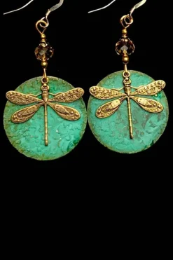 Online Dear-Lover Retro Dragonfly Hook Drop Earrings Dark Green