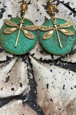 Online Dear-Lover Retro Dragonfly Hook Drop Earrings Dark Green