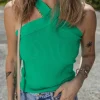 Discount Dear-Lover Ribbed Criss Cross Halter Neck Sheath Sweater Tank Top Dark Green