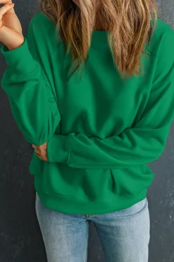 Fashion Dear-Lover Solid Classic Crewneck Pullover Sweatshirt Dark Green