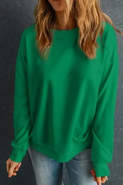 Fashion Dear-Lover Solid Classic Crewneck Pullover Sweatshirt Dark Green