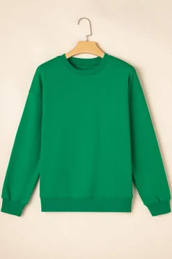 Fashion Dear-Lover Solid Classic Crewneck Pullover Sweatshirt Dark Green
