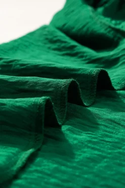 Clearance Dear-Lover Solid Color Textured Pleated Flutter Sleeve Blouse Dark Green