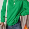 Outlet Dear-Lover Solid Fleece Lined Drop Shoulder Terry Sweatshirt Dark Green