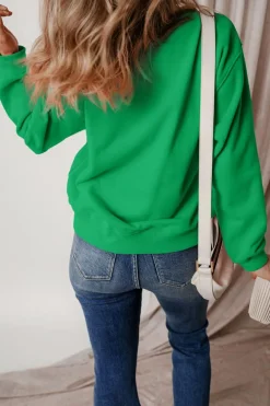 Outlet Dear-Lover Solid Fleece Lined Drop Shoulder Terry Sweatshirt Dark Green