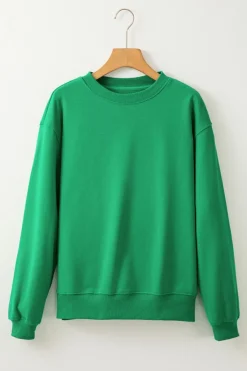 Outlet Dear-Lover Solid Fleece Lined Drop Shoulder Terry Sweatshirt Dark Green