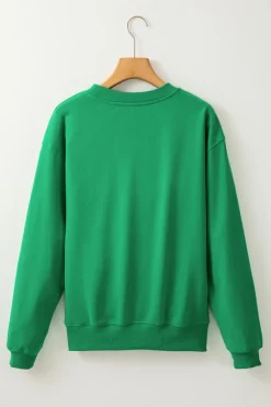 Outlet Dear-Lover Solid Fleece Lined Drop Shoulder Terry Sweatshirt Dark Green