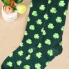 Hot Dear-Lover St Patricks Clover Print Tube Socks Dark Green