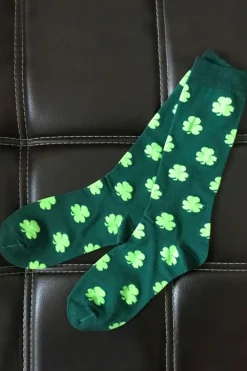 Hot Dear-Lover St Patricks Clover Print Tube Socks Dark Green
