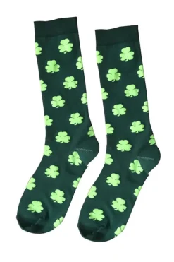 Hot Dear-Lover St Patricks Clover Print Tube Socks Dark Green