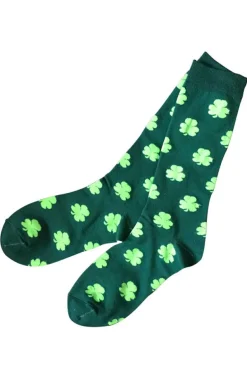 Hot Dear-Lover St Patricks Clover Print Tube Socks Dark Green