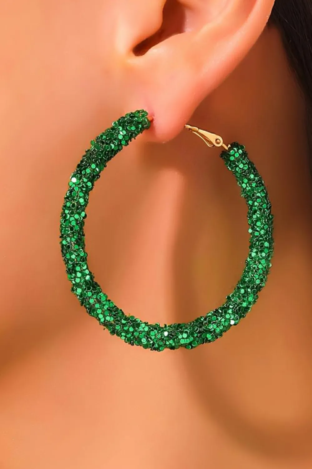 Best Dear-Lover St. Patricks Fashion Daring Sequin Loop Earrings Dark Green