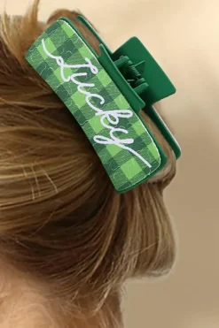 Discount Dear-Lover St. Patricks Plaid Lucky Pattern Claw Clip Dark Green