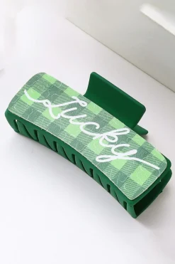 Discount Dear-Lover St. Patricks Plaid Lucky Pattern Claw Clip Dark Green