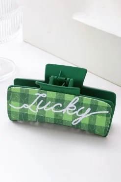 Discount Dear-Lover St. Patricks Plaid Lucky Pattern Claw Clip Dark Green