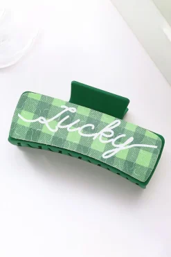Discount Dear-Lover St. Patricks Plaid Lucky Pattern Claw Clip Dark Green
