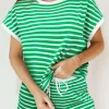 Best Dear-Lover Striped Cap Sleeve Tee and Shorts Set Dark Green