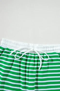 Best Dear-Lover Striped Cap Sleeve Tee and Shorts Set Dark Green