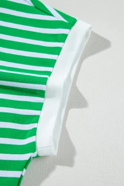 Best Dear-Lover Striped Cap Sleeve Tee and Shorts Set Dark Green