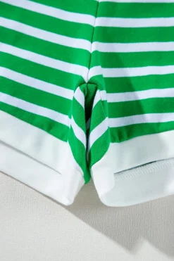Best Dear-Lover Striped Cap Sleeve Tee and Shorts Set Dark Green