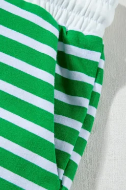 Best Dear-Lover Striped Cap Sleeve Tee and Shorts Set Dark Green