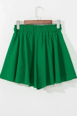 Discount Dear-Lover Textured Frilled Lace-up High Waist Ruffle Wide Leg Shorts Dark Green
