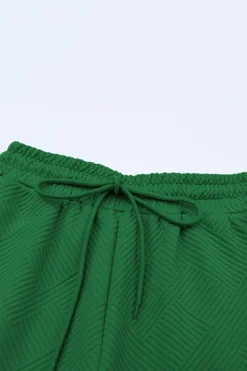 Sale Dear-Lover Textured Loose Fit T Shirt and Drawstring Pants Set Dark Green