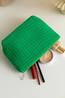 Fashion Dear-Lover Textured Woven Pattern Zipper Cosmetic Bag Dark Green