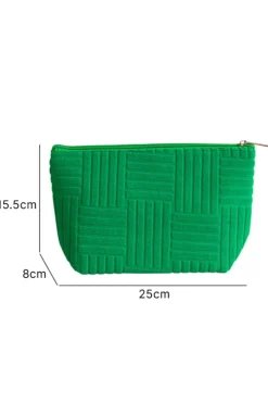 Fashion Dear-Lover Textured Woven Pattern Zipper Cosmetic Bag Dark Green