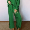 Discount Dear-Lover Ultra Loose Textured 2pcs Slouchy Outfit Dark Green