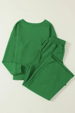 Discount Dear-Lover Ultra Loose Textured 2pcs Slouchy Outfit Dark Green